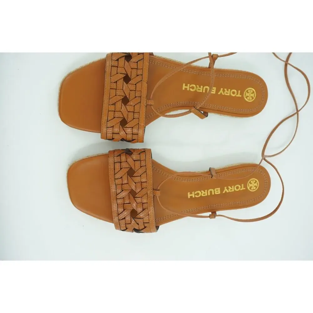 Tory Burch Basketweave Woven Ankle Wrap Espadrille Sandal Size 8 Tie Strap $245